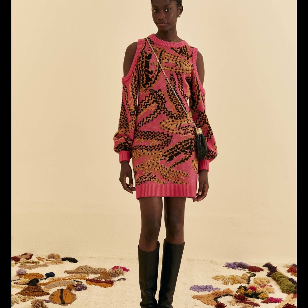 Farm Rio Pink Croco Sweater Dress, Croco Pink / M